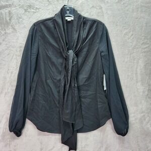 Bar III Blouse Womens XS Black Suit Separates Tie Neck Long Sleeve Career Top